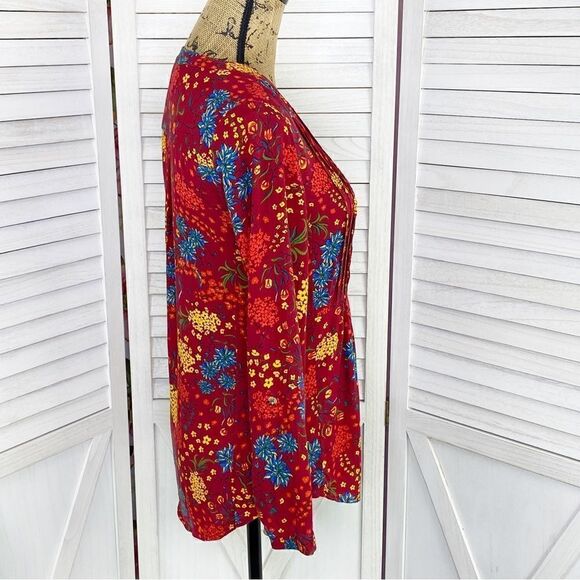 Maeve by Anthropologie Floral Pintuck Pleat Shirt Red XS - Picture 4 of 16